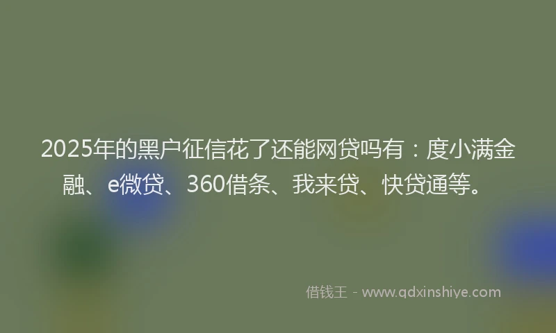 2025年的黑户征信花了还能网贷吗有：度小满金融、e微贷、360借条、我来贷、快贷通等。