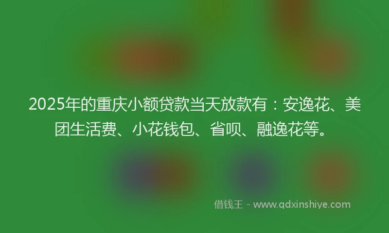 2025年的重庆小额贷款当天放款有：安逸花、美团生活费、小花钱包、省呗、融逸花等。