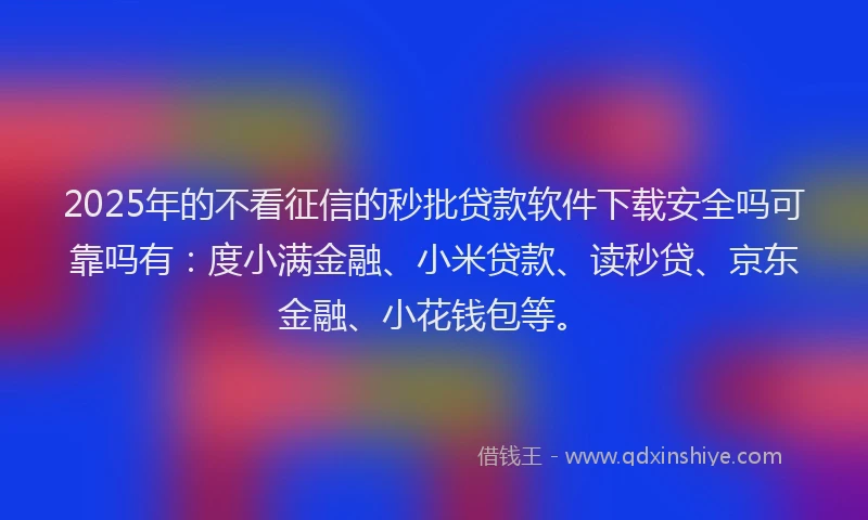 2025年的不看征信的秒批贷款软件下载安全吗可靠吗有：度小满金融、小米贷款、读秒贷、京东金融、小花钱包等。