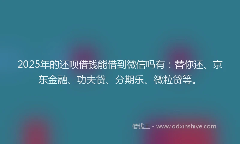 2025年的还呗借钱能借到微信吗有：替你还、京东金融、功夫贷、分期乐、微粒贷等。