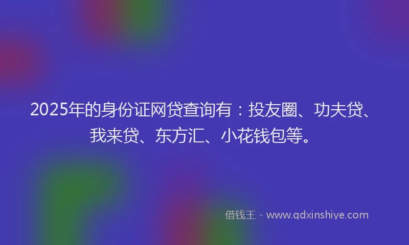 2025年的身份证网贷查询有：投友圈、功夫贷、我来贷、东方汇、小花钱包等。