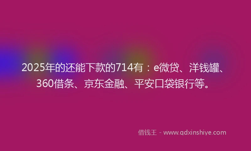 2025年的还能下款的714有：e微贷、洋钱罐、360借条、京东金融、平安口袋银行等。