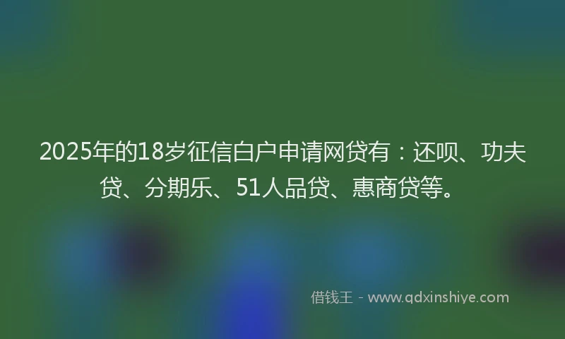 2025年的18岁征信白户申请网贷有：还呗、功夫贷、分期乐、51人品贷、惠商贷等。