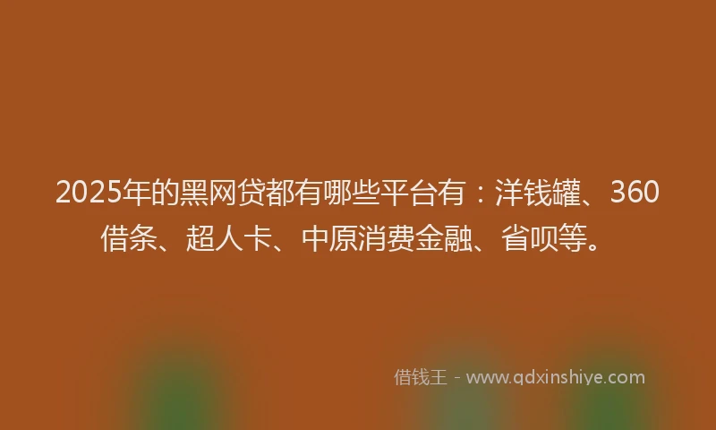 2025年的黑网贷都有哪些平台有：洋钱罐、360借条、超人卡、中原消费金融、省呗等。