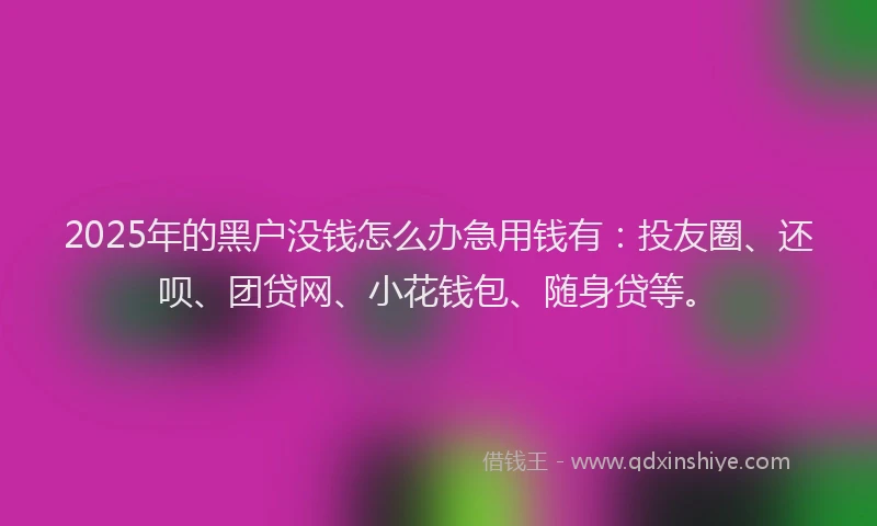 2025年的黑户没钱怎么办急用钱有：投友圈、还呗、团贷网、小花钱包、随身贷等。