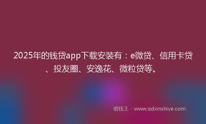 2025年的钱贷app下载安装有：e微贷、信用卡贷、投友圈、安逸花、微粒贷等。