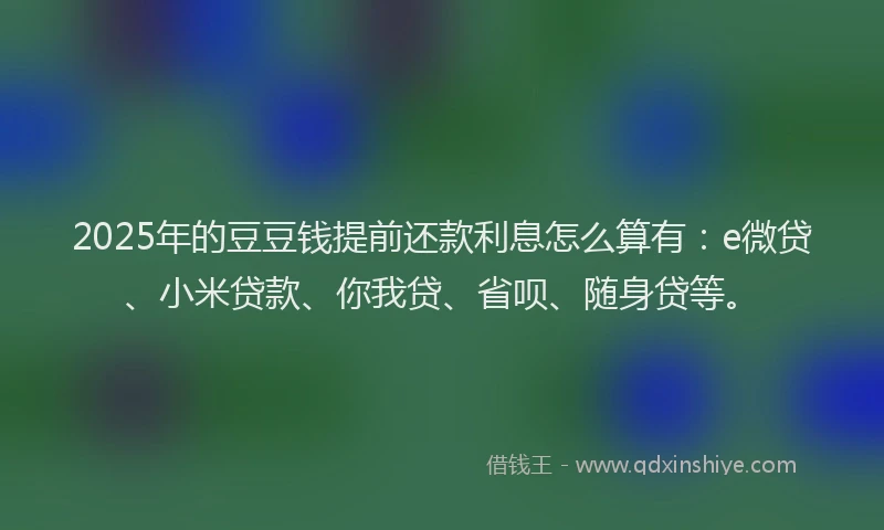 2025年的豆豆钱提前还款利息怎么算有：e微贷、小米贷款、你我贷、省呗、随身贷等。