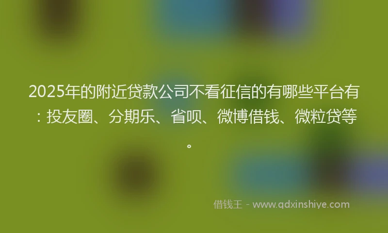 2025年的附近贷款公司不看征信的有哪些平台有：投友圈、分期乐、省呗、微博借钱、微粒贷等。