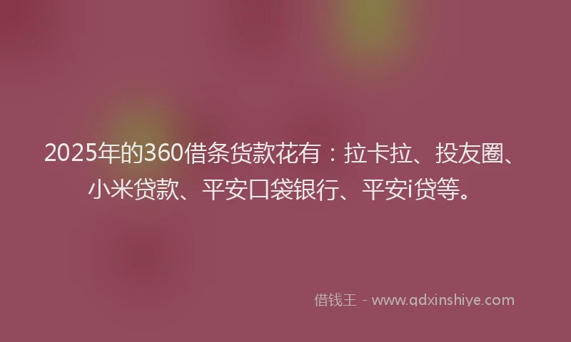 2025年的360借条货款花有：拉卡拉、投友圈、小米贷款、平安口袋银行、平安i贷等。