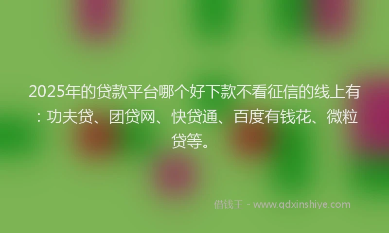 2025年的贷款平台哪个好下款不看征信的线上有：功夫贷、团贷网、快贷通、百度有钱花、微粒贷等。