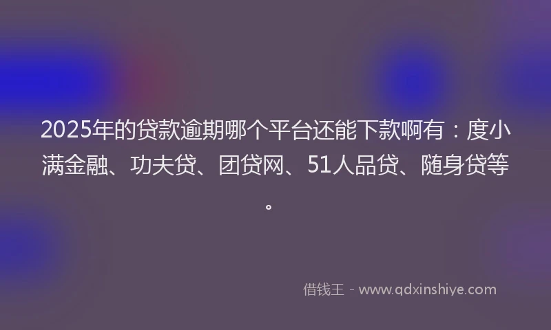 2025年的贷款逾期哪个平台还能下款啊有：度小满金融、功夫贷、团贷网、51人品贷、随身贷等。