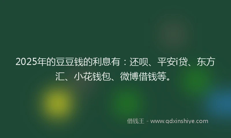 2025年的豆豆钱的利息有：还呗、平安i贷、东方汇、小花钱包、微博借钱等。