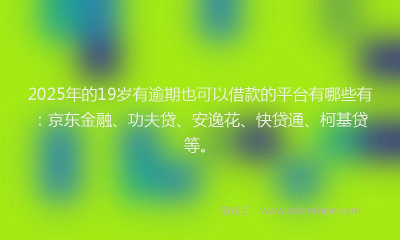 2025年的19岁有逾期也可以借款的平台有哪些有：京东金融、功夫贷、安逸花、快贷通、柯基贷等。