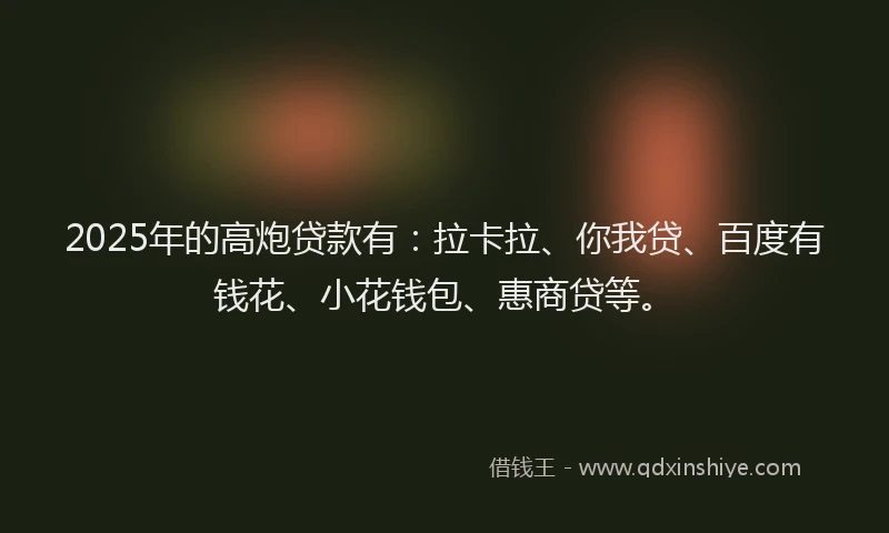 2025年的高炮贷款有：拉卡拉、你我贷、百度有钱花、小花钱包、惠商贷等。