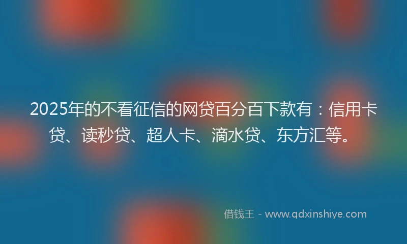 2025年的不看征信的网贷百分百下款有：信用卡贷、读秒贷、超人卡、滴水贷、东方汇等。