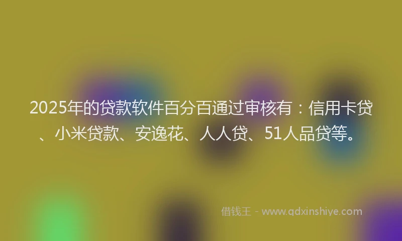 2025年的贷款软件百分百通过审核有：信用卡贷、小米贷款、安逸花、人人贷、51人品贷等。