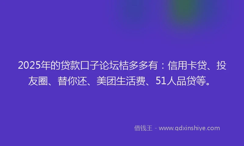 2025年的贷款口子论坛桔多多有：信用卡贷、投友圈、替你还、美团生活费、51人品贷等。