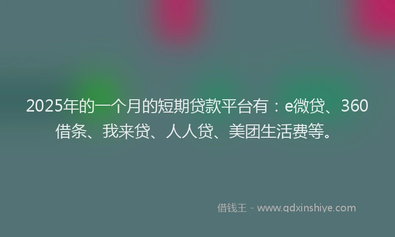 2025年的一个月的短期贷款平台有：e微贷、360借条、我来贷、人人贷、美团生活费等。