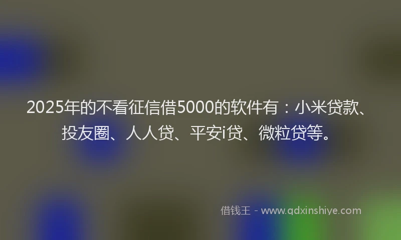 2025年的不看征信借5000的软件有：小米贷款、投友圈、人人贷、平安i贷、微粒贷等。