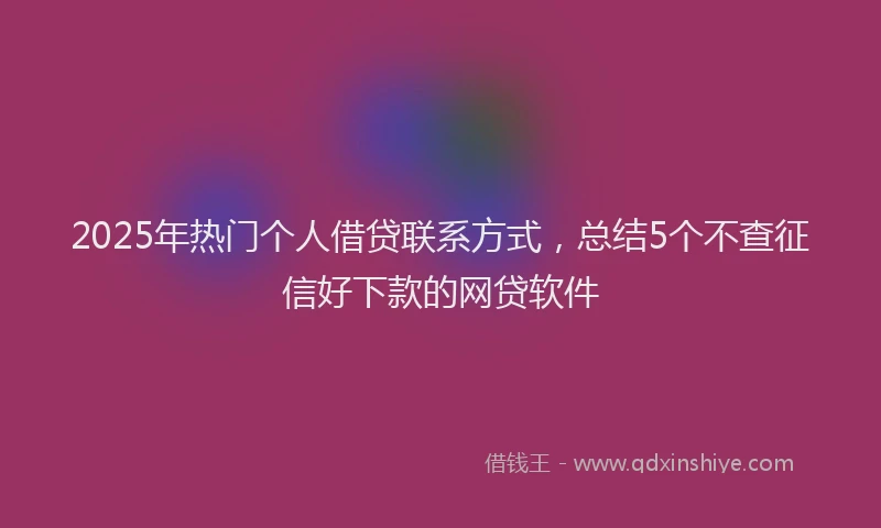 2025年热门个人借贷联系方式，总结5个不查征信好下款的网贷软件