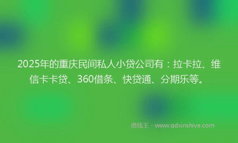 2025年的重庆民间私人小贷公司有：拉卡拉、维信卡卡贷、360借条、快贷通、分期乐等。