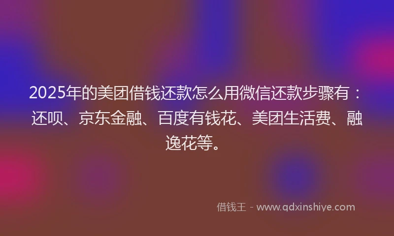 2025年的美团借钱还款怎么用微信还款步骤有：还呗、京东金融、百度有钱花、美团生活费、融逸花等。