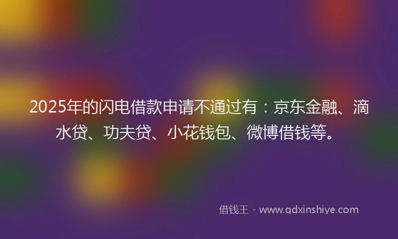 2025年的闪电借款申请不通过有：京东金融、滴水贷、功夫贷、小花钱包、微博借钱等。