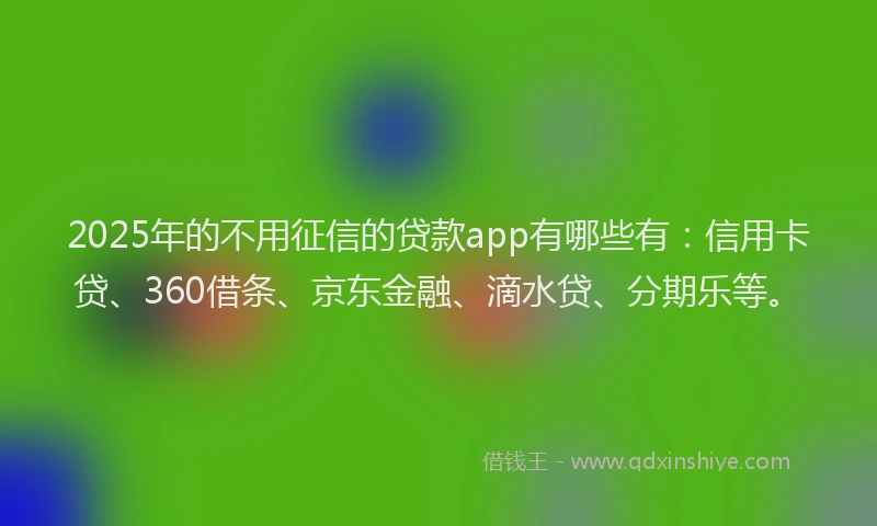 2025年的不用征信的贷款app有哪些有：信用卡贷、360借条、京东金融、滴水贷、分期乐等。