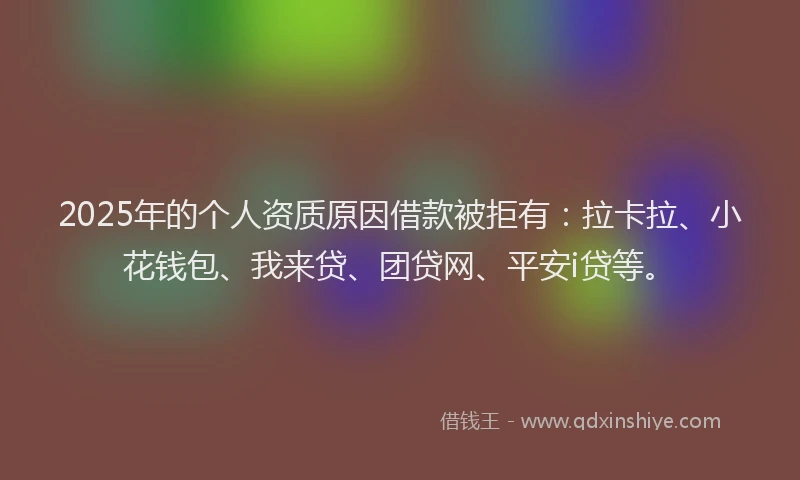 2025年的个人资质原因借款被拒有：拉卡拉、小花钱包、我来贷、团贷网、平安i贷等。