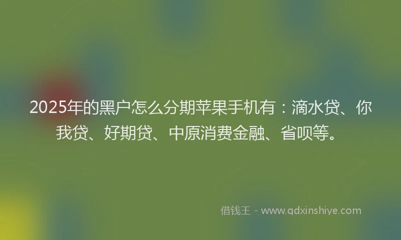 2025年的黑户怎么分期苹果手机有：滴水贷、你我贷、好期贷、中原消费金融、省呗等。
