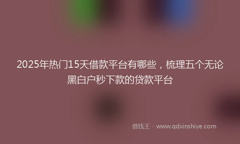 2025年热门15天借款平台有哪些，梳理五个无论黑白户秒下款的贷款平台