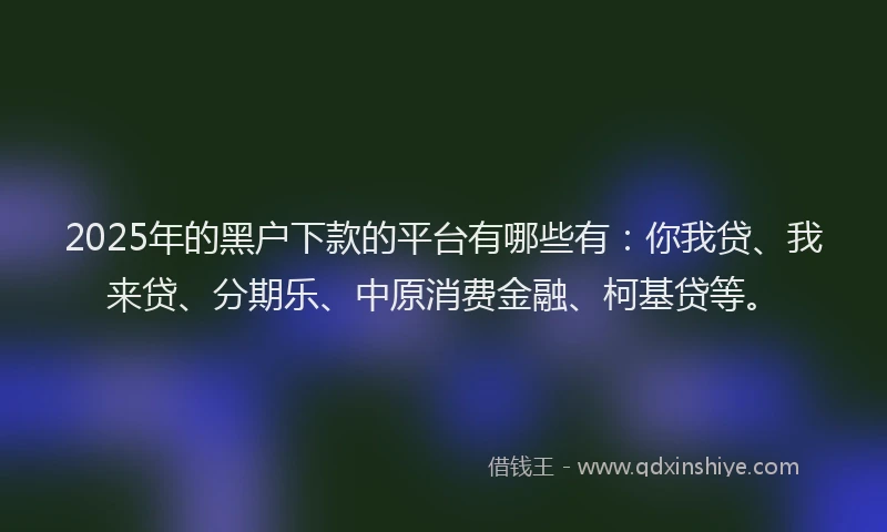 2025年的黑户下款的平台有哪些有：你我贷、我来贷、分期乐、中原消费金融、柯基贷等。