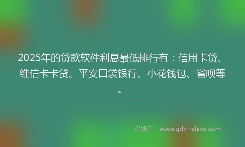 2025年的贷款软件利息最低排行有：信用卡贷、维信卡卡贷、平安口袋银行、小花钱包、省呗等。