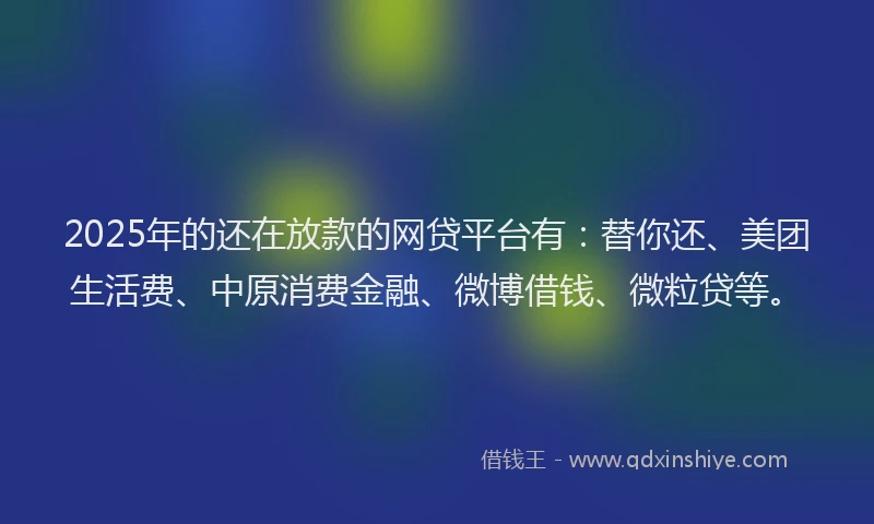 2025年的还在放款的网贷平台有：替你还、美团生活费、中原消费金融、微博借钱、微粒贷等。