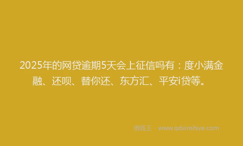 2025年的网贷逾期5天会上征信吗有：度小满金融、还呗、替你还、东方汇、平安i贷等。