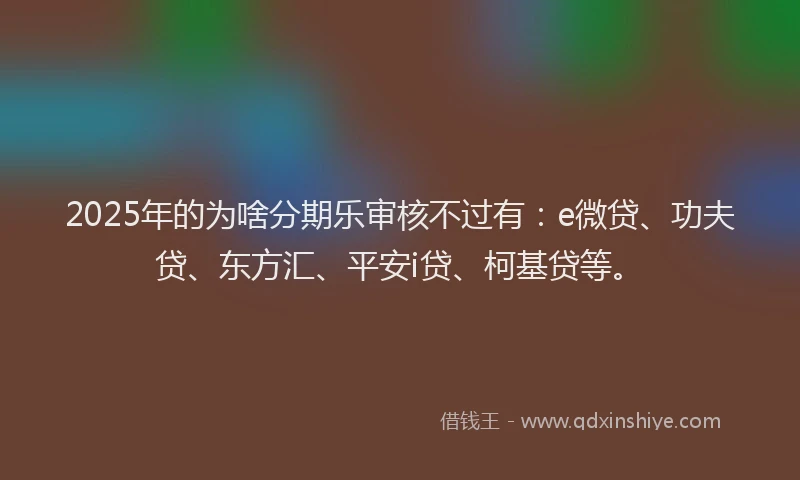 2025年的为啥分期乐审核不过有：e微贷、功夫贷、东方汇、平安i贷、柯基贷等。