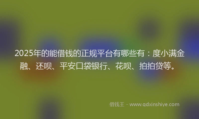 2025年的能借钱的正规平台有哪些有：度小满金融、还呗、平安口袋银行、花呗、拍拍贷等。