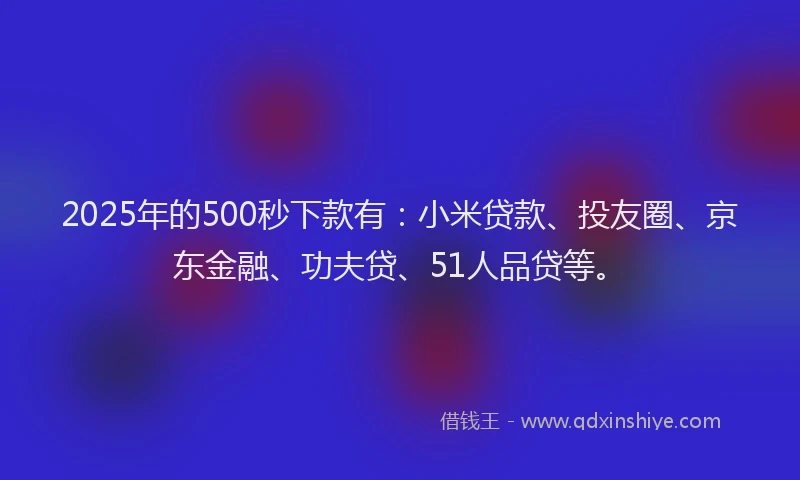 2025年的500秒下款有：小米贷款、投友圈、京东金融、功夫贷、51人品贷等。