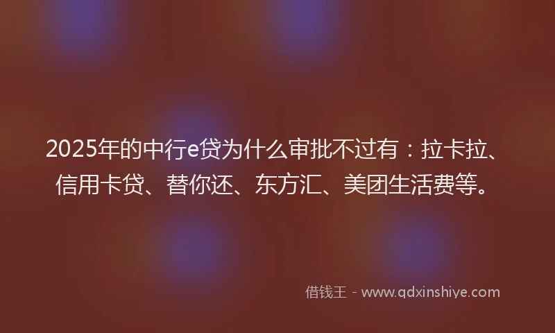 2025年的中行e贷为什么审批不过有：拉卡拉、信用卡贷、替你还、东方汇、美团生活费等。