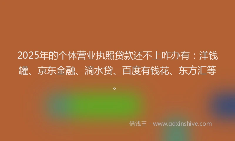 2025年的个体营业执照贷款还不上咋办有：洋钱罐、京东金融、滴水贷、百度有钱花、东方汇等。