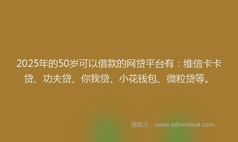 2025年的50岁可以借款的网贷平台有：维信卡卡贷、功夫贷、你我贷、小花钱包、微粒贷等。