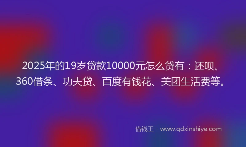 2025年的19岁贷款10000元怎么贷有：还呗、360借条、功夫贷、百度有钱花、美团生活费等。