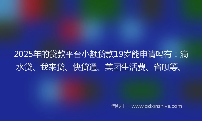 2025年的贷款平台小额贷款19岁能申请吗有：滴水贷、我来贷、快贷通、美团生活费、省呗等。