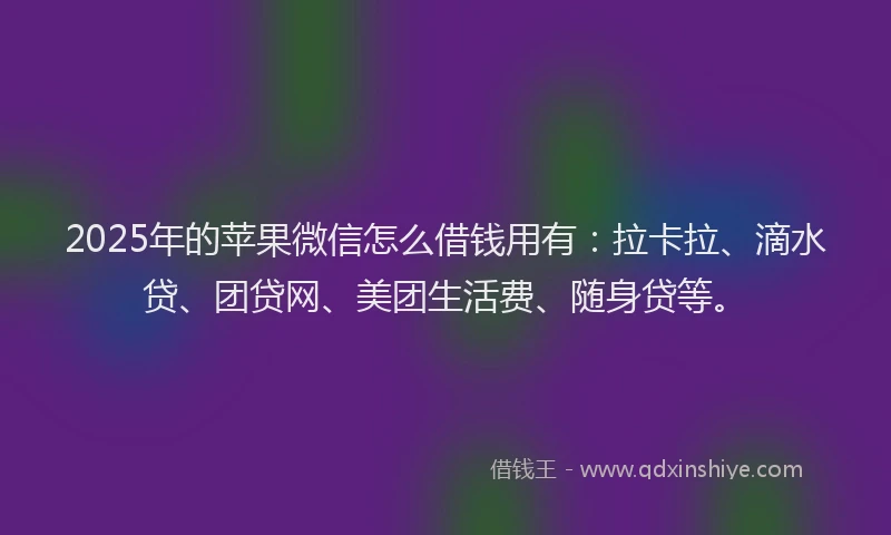 2025年的苹果微信怎么借钱用有：拉卡拉、滴水贷、团贷网、美团生活费、随身贷等。