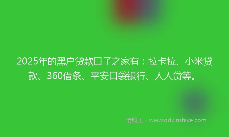 2025年的黑户贷款口子之家有：拉卡拉、小米贷款、360借条、平安口袋银行、人人贷等。