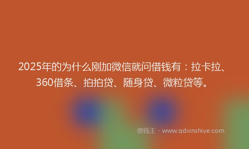 2025年的为什么刚加微信就问借钱有：拉卡拉、360借条、拍拍贷、随身贷、微粒贷等。