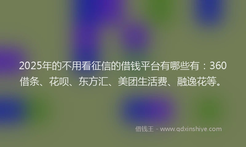 2025年的不用看征信的借钱平台有哪些有：360借条、花呗、东方汇、美团生活费、融逸花等。