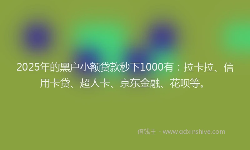 2025年的黑户小额贷款秒下1000有：拉卡拉、信用卡贷、超人卡、京东金融、花呗等。