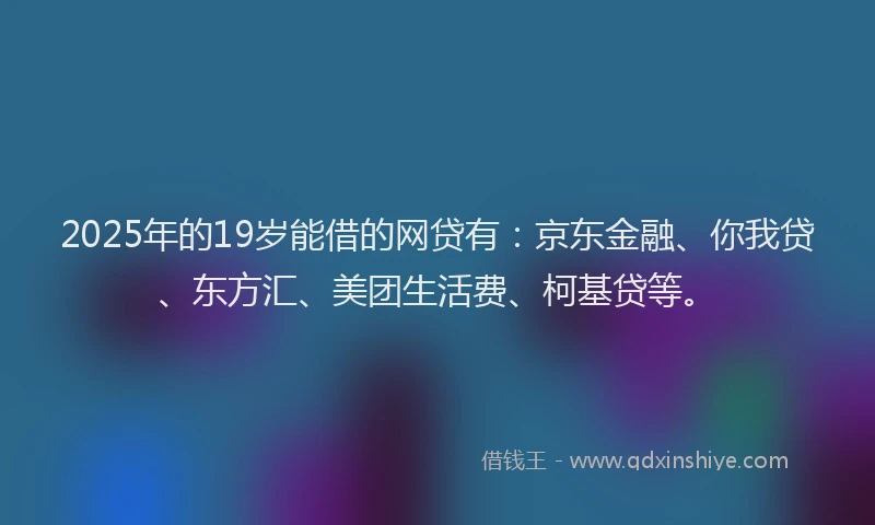 2025年的19岁能借的网贷有：京东金融、你我贷、东方汇、美团生活费、柯基贷等。