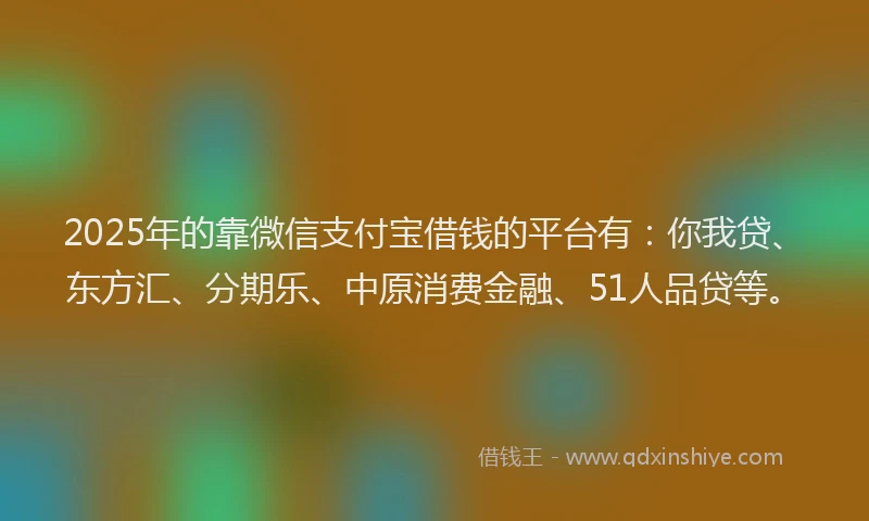 2025年的靠微信支付宝借钱的平台有：你我贷、东方汇、分期乐、中原消费金融、51人品贷等。